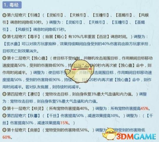 《剑网3》10月29日全门派技改介绍