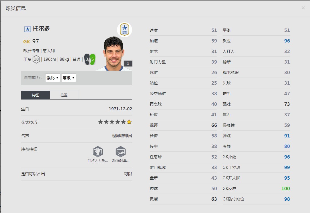 《FIFA online4》托尔多球员信息