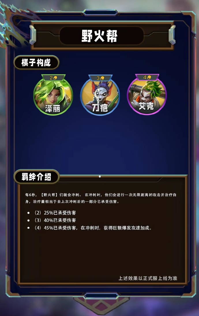 云顶之弈S13野火帮羁绊效果一览