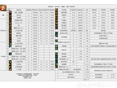 DNF115级女弹药输出数据表